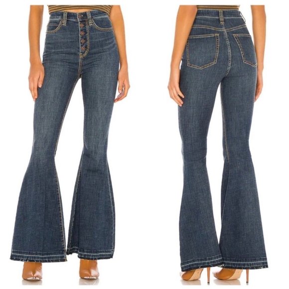 Free People Irreplaceable Flare Button Fly Raw Hem Jeans 27 - Picture 2 of 12